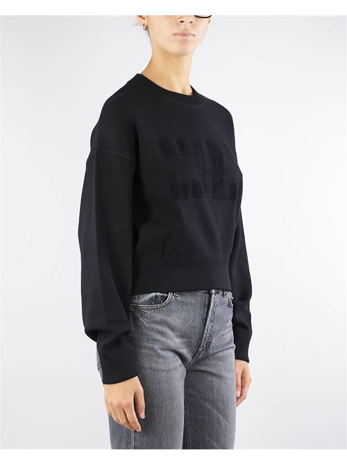 Viscose cropped sweatshirt with logo embroidery Elisabetta Franchi ELISABETTA FRANCHI | Sweater | MK76Q46E2110